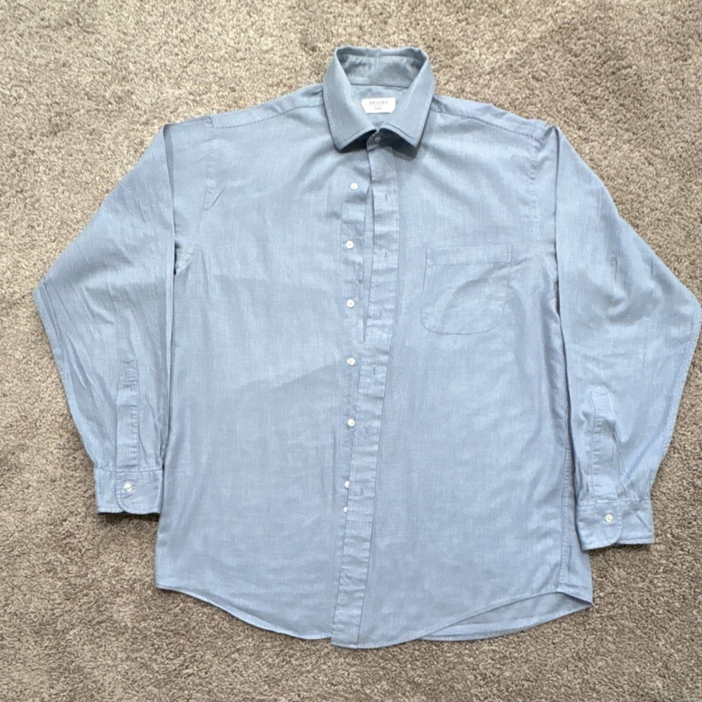 Brooks 346 Men's Blue Houndstooth Cotton Dress Shirt 16 35 Regular Pockets